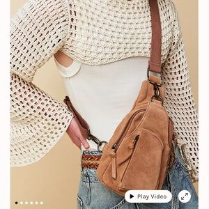 Free People Hudson Sling Bag. Suede, Tan